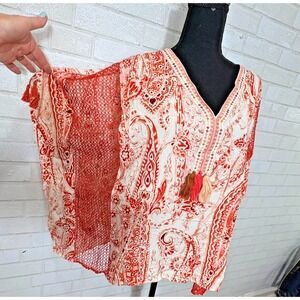 Women Boho Oversized Tunic Top Kimono Small Festival Fringe Hippie Southwestern